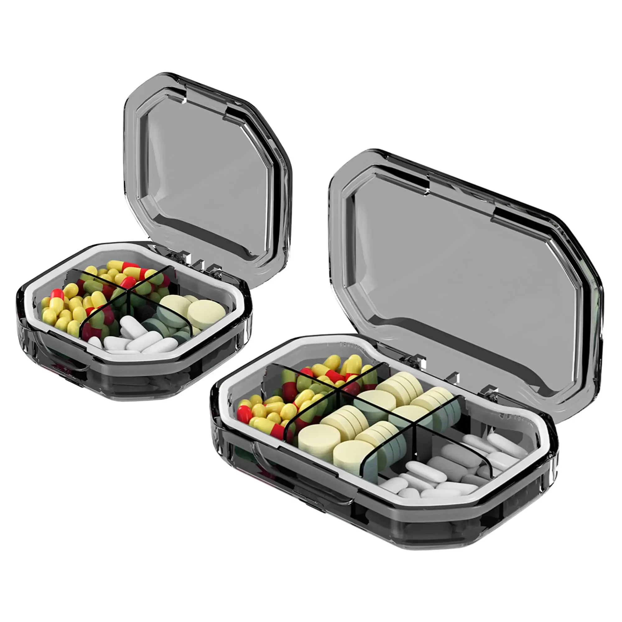 Pillen-Organizer, tragbare Reise-Aufbewahrungsbox, Mini-Vitamin-Pillenetui, Behälter für Geldbörse und Tasche, winziger, klarer Medikamentenhalter