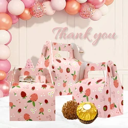 Pink Cute Strawberry Paper Portable Cake Boxes Gift Candy  Party Favors Box for Wedding Birthday Baptism Party Supplies