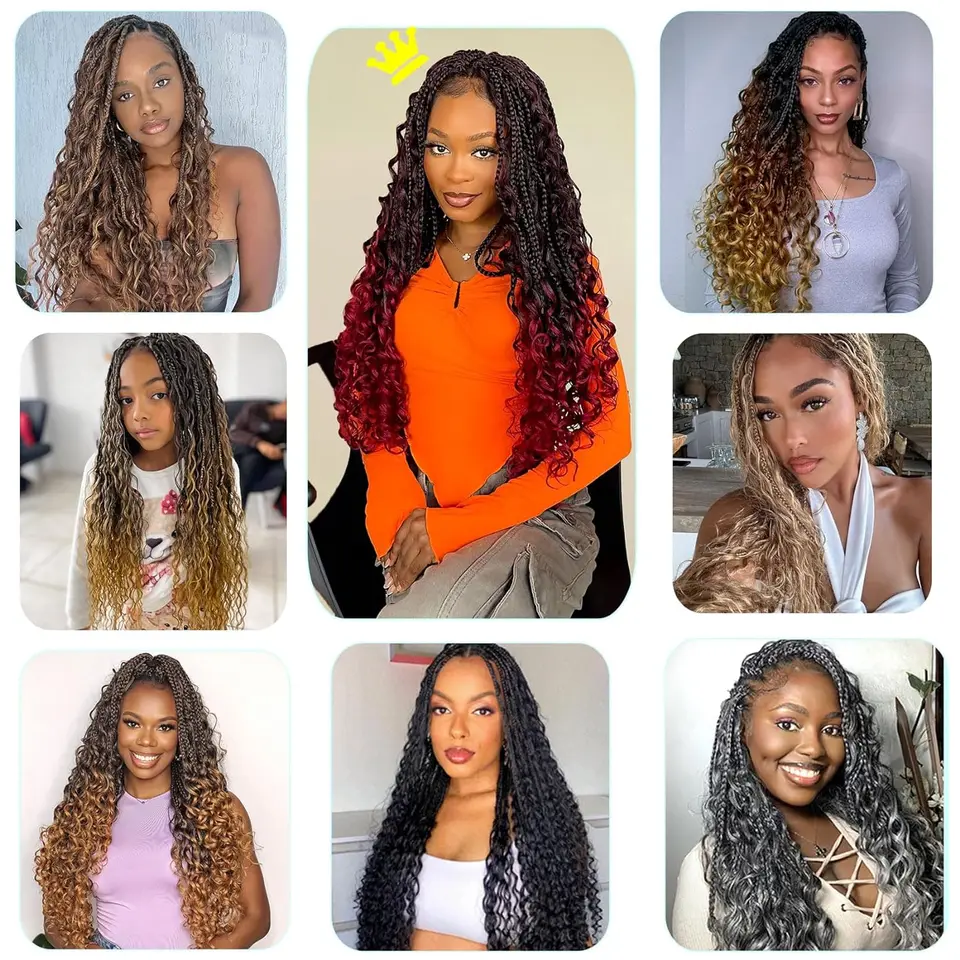 Trenzas de caja sintéticas Goddess con puntas rizadas, pre-enlazadas, estilo bohemio, extensiones para mujer 6