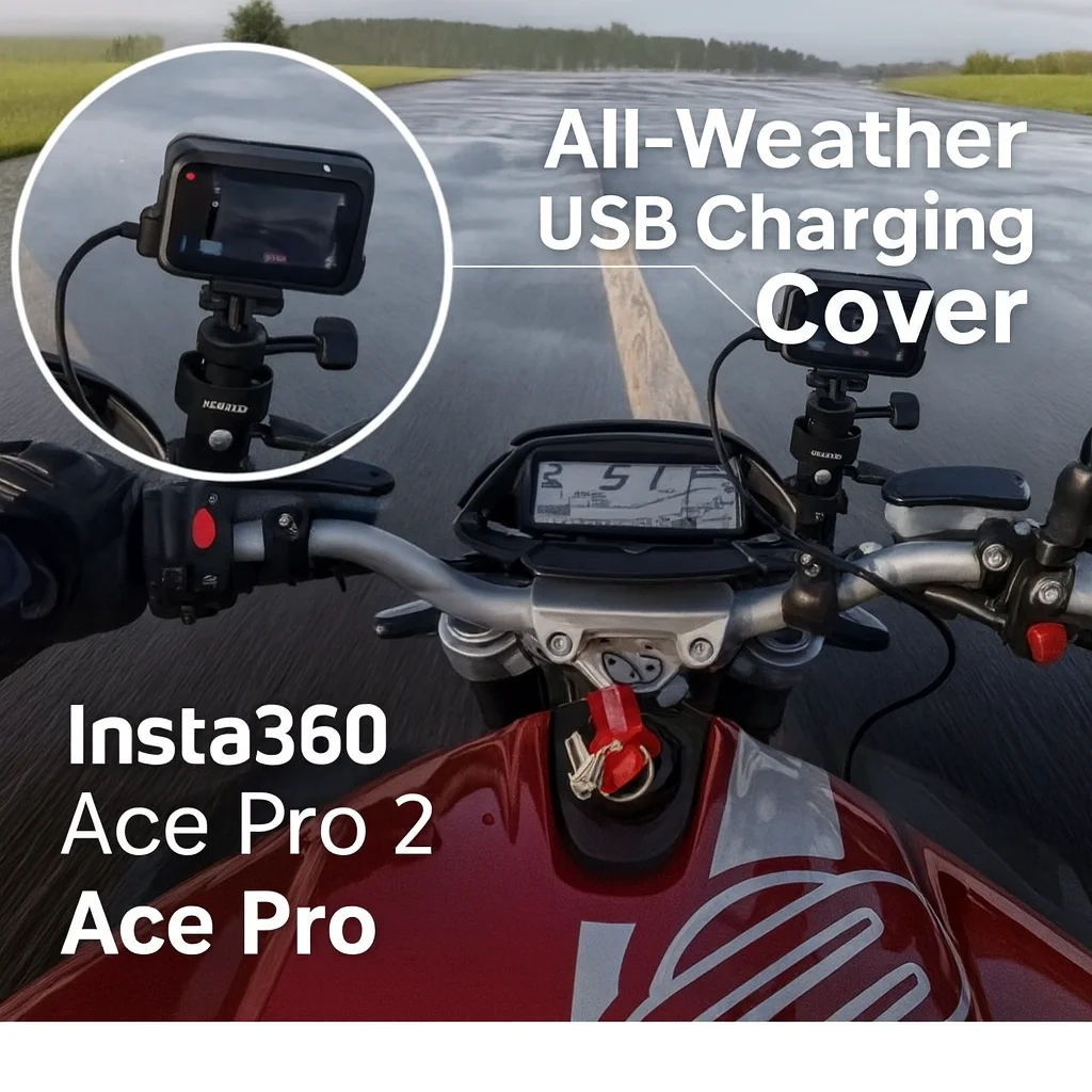 Insta360 Ace Pro 2/Ace Pro Cubierta de carga USB para todo tipo de clima, tapa de puerto impermeable IPX4 con cable de 1,5 m, uso en esquí para motocicletas al aire libre