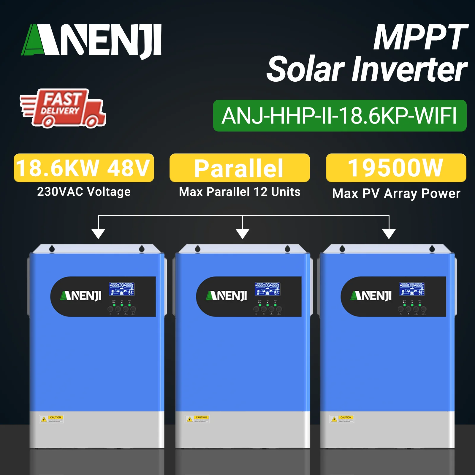 

ANENJI 18.6KW 48V Off-Grid Solar Inverter 12 Units Parallel Pure Sine Wave MPPT 120A WiFi inversor solar híbrido for Solar Panel