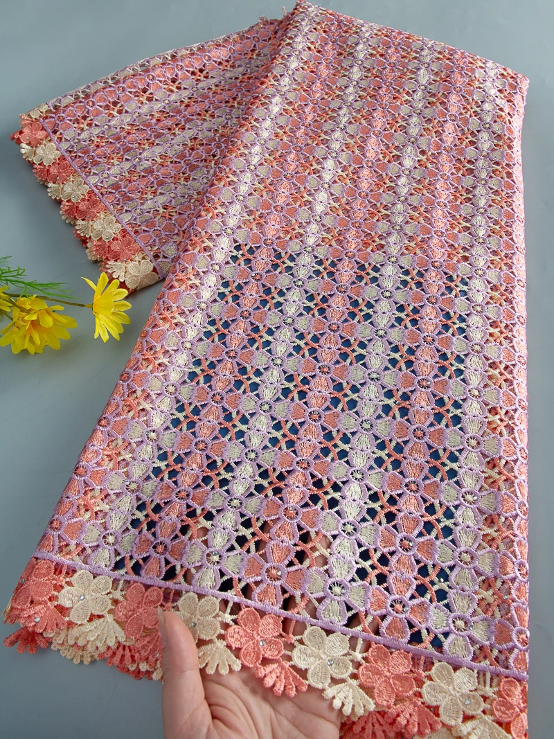 

Luxury Guipure Cord Lace Fabric 2025 High Quality African Water Soluble Lace Fabric Nigerian Stones Lace for Women Dresses 4666