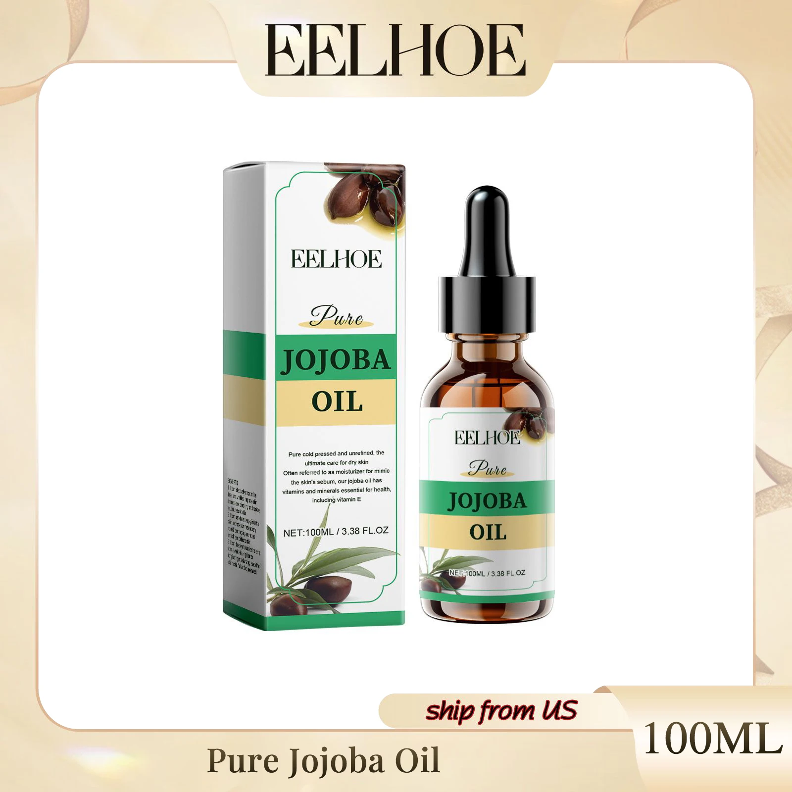 Aceite de Jojoba orgánico para la piel, Aceite Esencial Hidratante, antiarrugas, aclara las líneas finas, reafirmante e hidratante