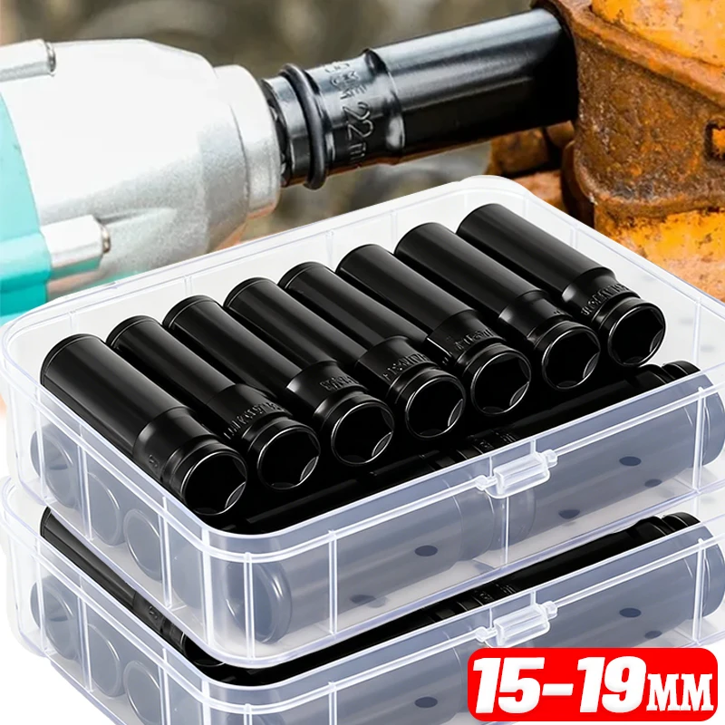 

Carbon Steel Deep Impact Socket Set Metric Wrench Socket Heavy Duty Extended Hex Socket Kit for Car Repair Mechanic Tool 15-19mm
