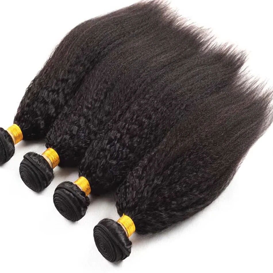 

Кудрявые прямые человеческие волосы Remy, 100% необработанные наращивания для женщин, прямые волосы яки, 1/3/4 пучка натуральных волос, двойное плетение
