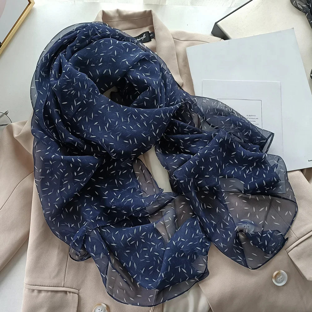 Kobiety Foulard elegancki chustka szyfonowa szal z żorżety stałe ryż drukuj długi szal lato ochrona przed słońcem cienkie 70*180CM — zdjęcie 2
