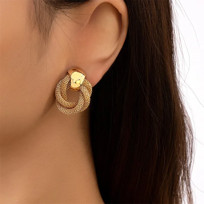 Vintage Metallic Twisted weaving Round Circle Dangle Earrings 2024 New Fashion Wedding Party Drop Earrings dla kobiecej biżuterii — zdjęcie 2