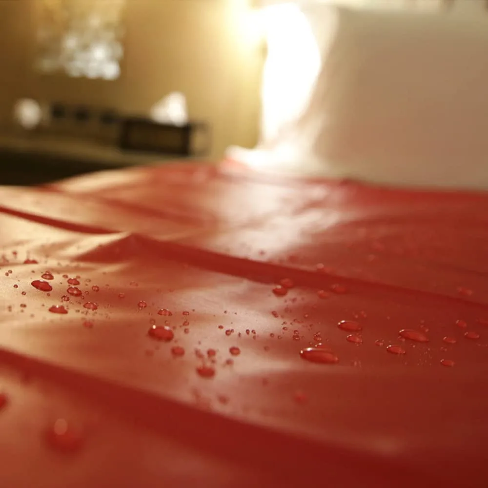 Zishine Vinyl Queen Waterproof Bed Sheets for Oil Massage Spa Red Black Mattress Protector for Nuru Massage Spa,Oil Proof Mattress Cover with Inflatable Pillow,Wipe Clean PVC Cover for Romantic