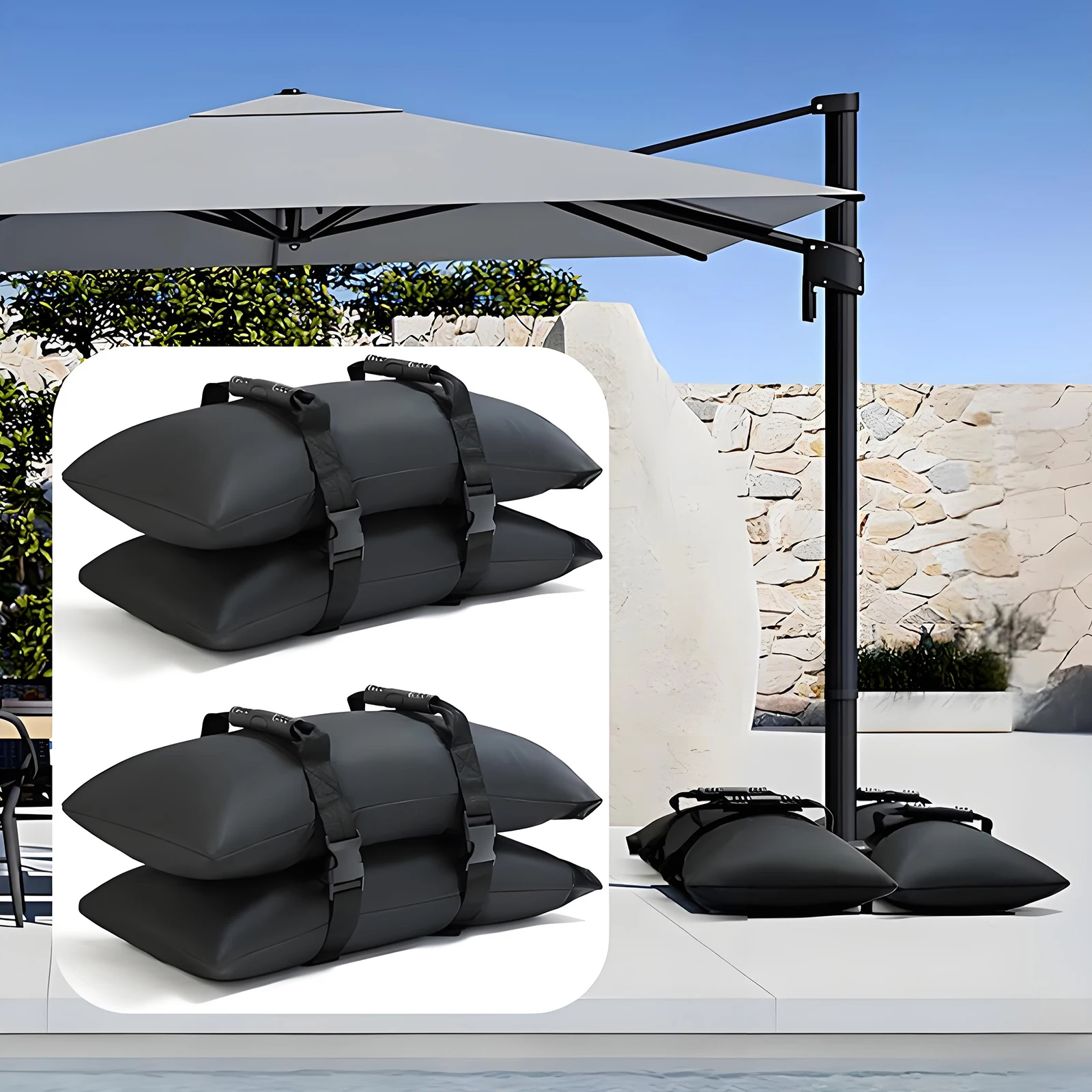 

2Pcs Fillable Sand Bags Umbrella Base Weights Windproof Fixed Base Sand Bags for Poolside Terrace Beach Camping Furniture Weight