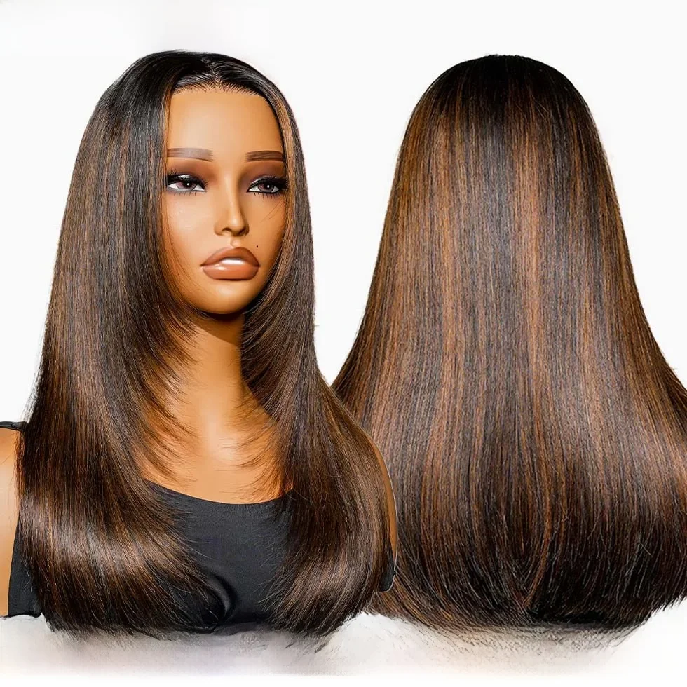 Alipearl Haar Gelaagd Steil Haar Aangepaste Kleur Hoogtepunt Pruik 5×5 Vetersluiting & 13×4 Kant Frontale Pruik Super Natuurlijk Haar - afbeelding 2