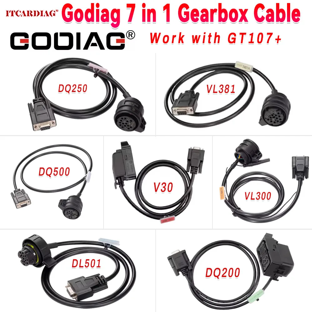 

Комплект тросов коробки передач GODIAG 7 в 1 V30 (01J)/DQ200/DL510/VL300/ VL381/DQ500/DQ250 работает с Godiag GT107+ для BMW/BENZ