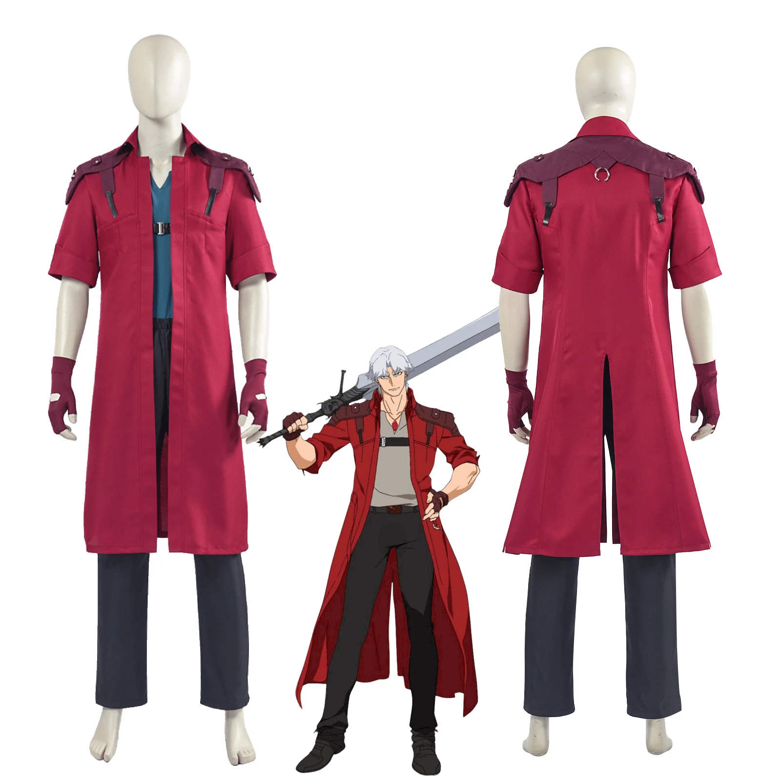 

Anime Devil May Cry Dante Cosplay Costume Red Long DMC Dante Jacket Outfit Adult Men’s Halloween Carnival Party Suit Full Set