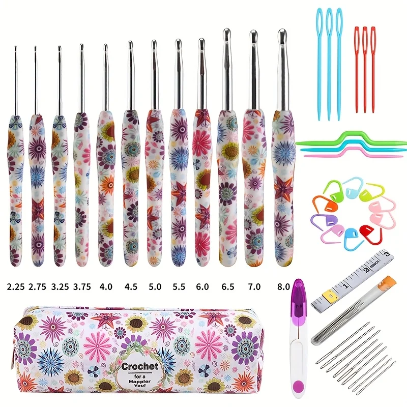 

Sunflower printed crochet hook (single piece / set) - ergonomic soft-handled TPR crochet hook for sweater knitting