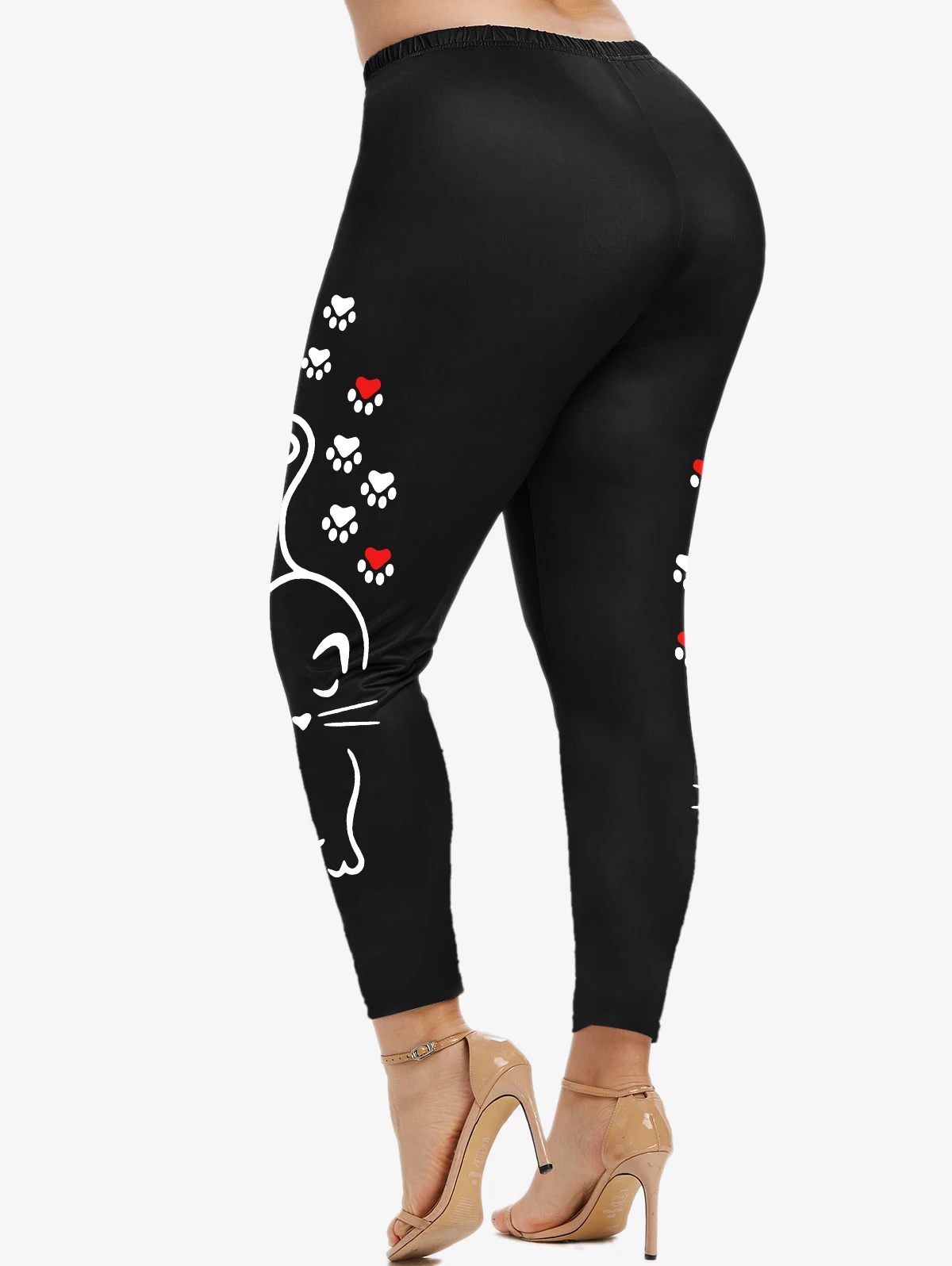 ROSEGAL S-5XL Leggings For Women Cute Cartoon Cat Paw Footprints Printed Skinny Pants Black Female Spring,Fall,Winter Trousers