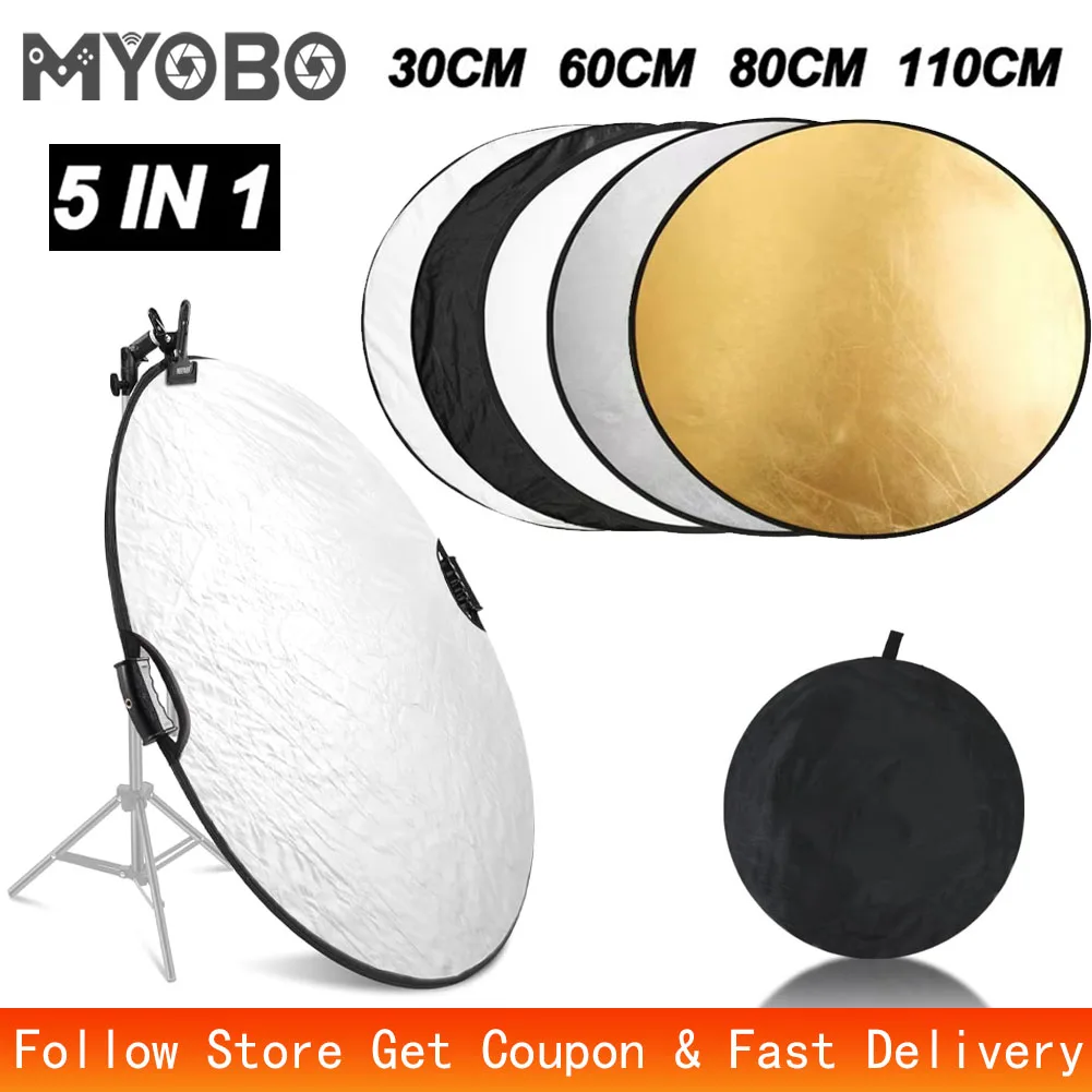 MYOBO 5-in-1 Photography Reflector Kit - 5-Tone Light Diffuser for Studio/Outdoor/Live Streams with Fill/Soft Lighting Effects