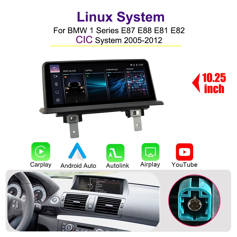 AUTOTOP 10.25 "Linux Auto Touchscreen Voor BMW 1 Serie 120i E81 E82 E87 E88 2005-2012 CCC CIC iDrive Carplay Android Auto Youtube - afbeelding 1