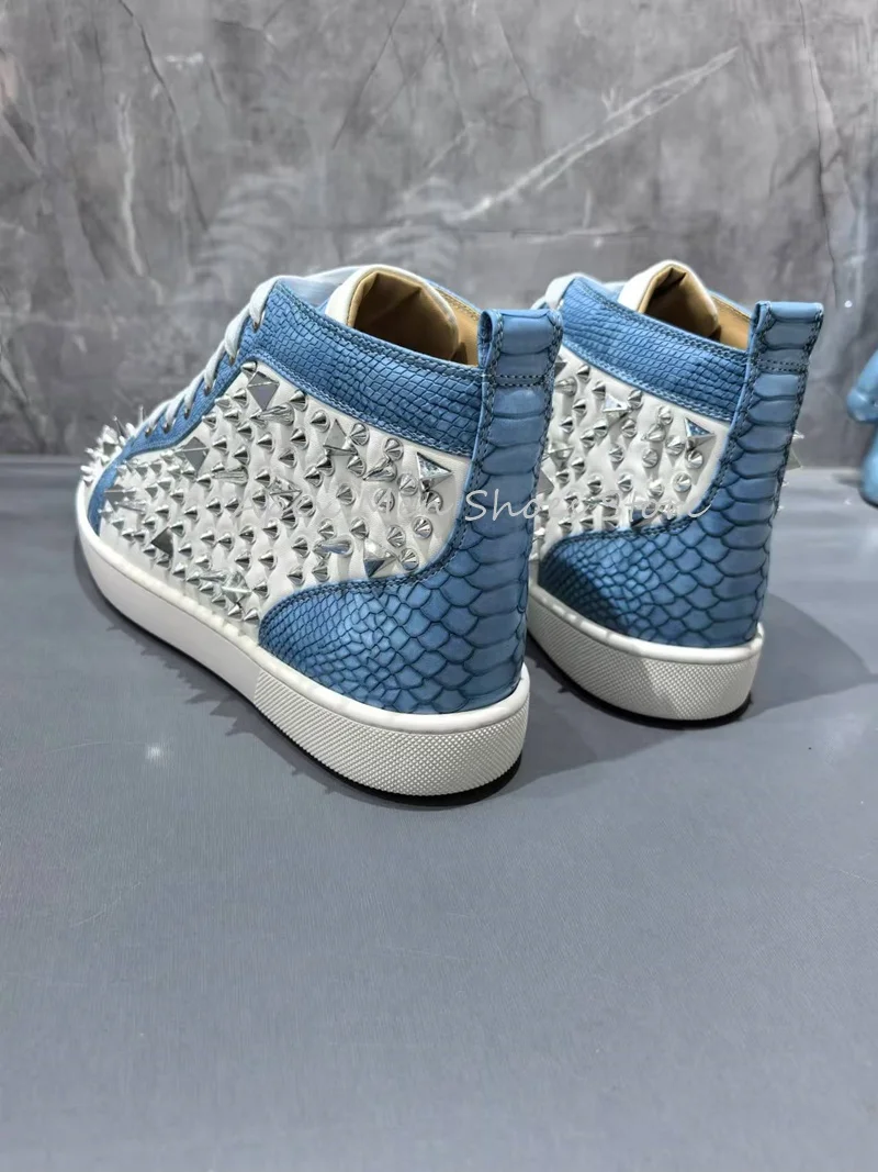2024 Autumn Mixed Colors Rivet Design Casual Canvas Shoes Lace Up Versatile Couple Shoes Trendy Flat Soled Sneakers for Men