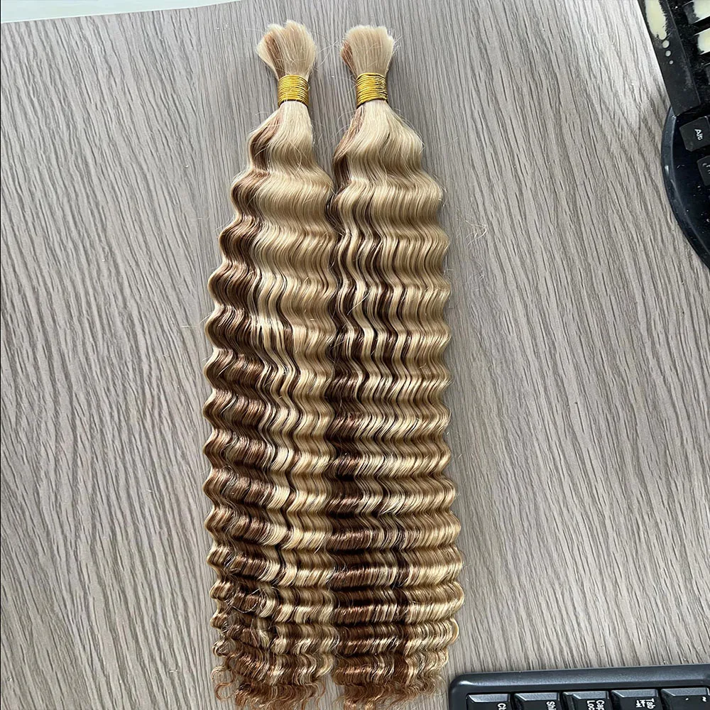 Extensão de cabelo humano de onda profunda para tranças, destaque, loiro, molhado, ondulado, sem trama, tranças boho, volume completo