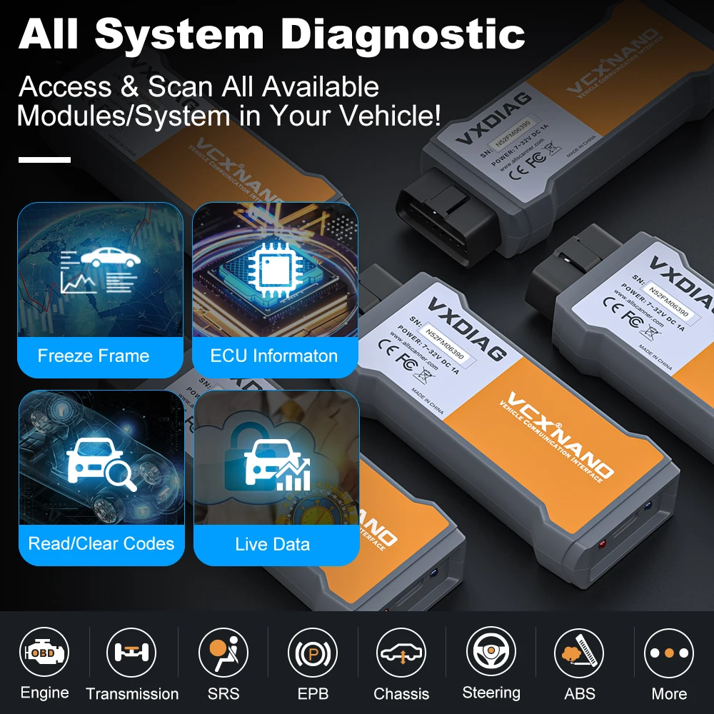 VXDIAG NANO NX300 Car Diagnostic Tool For VOLVO 2014D Dice OBDII Scanner Active Test ECU Programming J2534 Lifetime Free Update