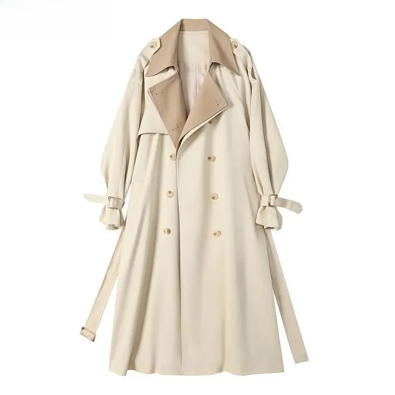 Długie płaszcze Trencz Damski Jesień Brytyjski Styl Patchwork Modny Kobiecy Wypoczynek High Street Chic Epolet Design Retro Atrakcyjny — zdjęcie 2