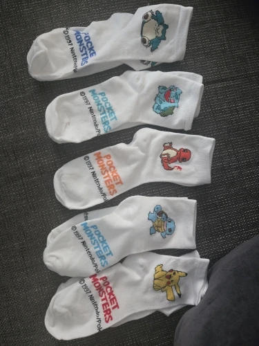 5 Pairs of Novel Cartoon Pok é Mon Cotton Graffiti Women's Mid Tube Socks College Style Personalized Student White Casual Socks photo review