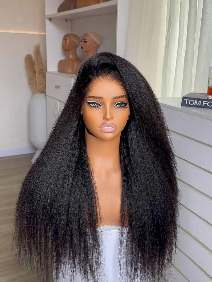34inch 200% Kinky Straight Half Wig Wear Go Glueless Wigs Human Hair Seamless Clip In Half Wig with Drawstring Beginner Friendly