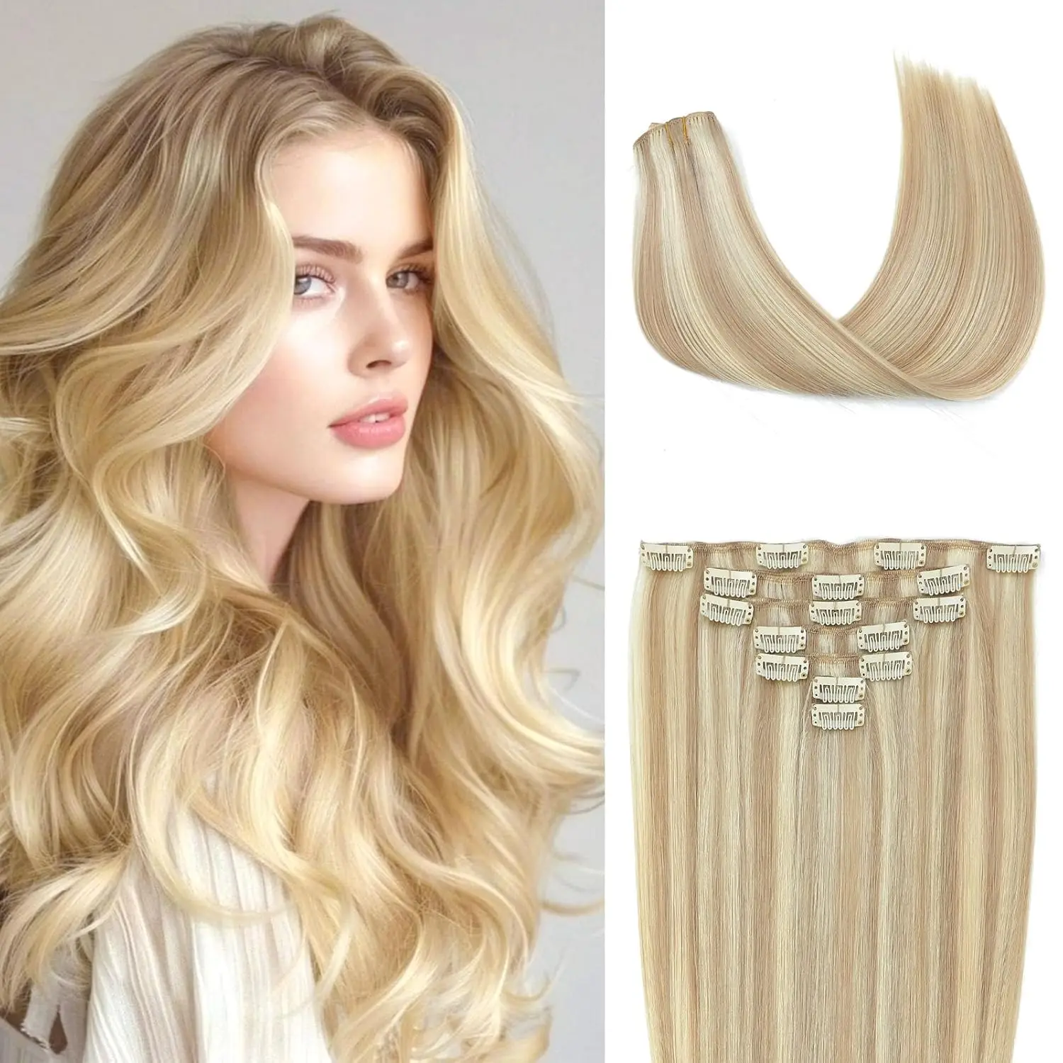 120g Clip-in Haar Extensions Echt Haar voor een Volledig Hoofd 7 Stuks Clip-in Extensions Voegt Volume en Lengte toe Recht Natuurlijk Remy Haar - afbeelding 1