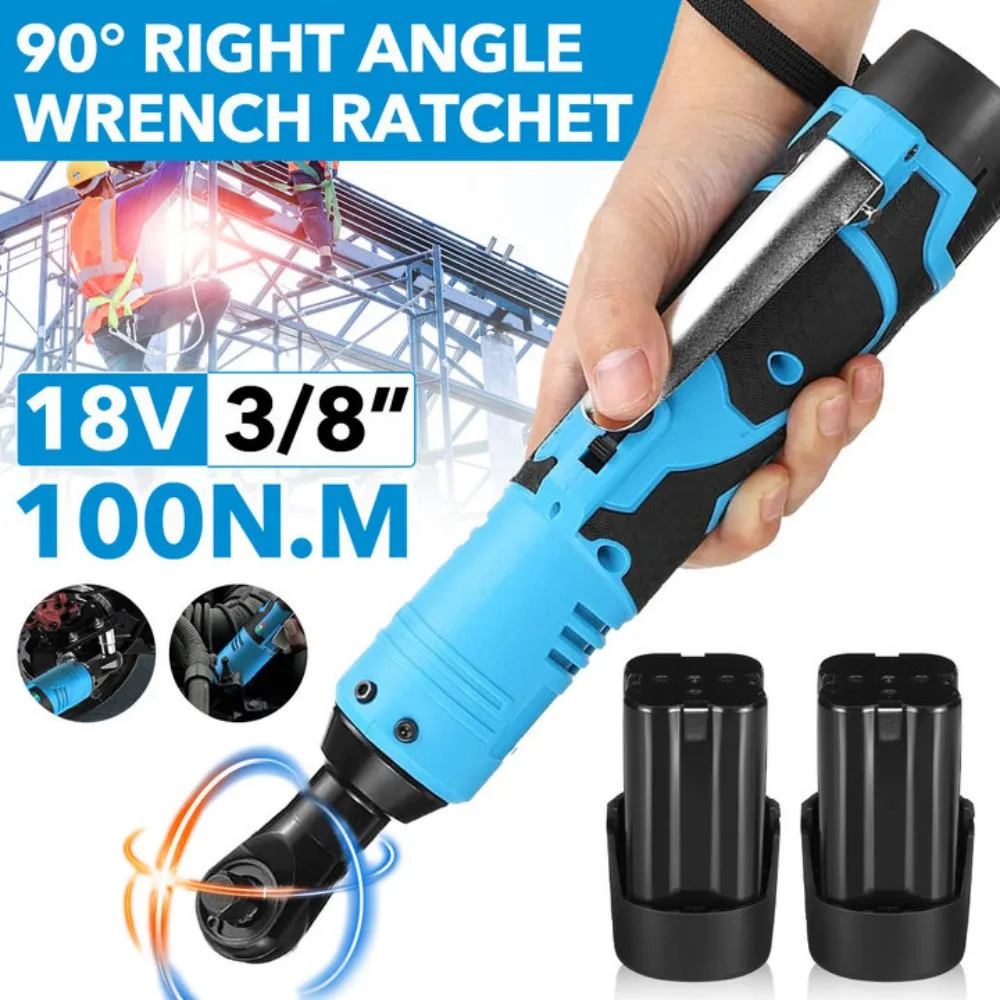 100N.m 18V Impact Wrench Cordless Rechargeable Electric Wrench 3/8 Inch Right Angle Ratchet Wrenches Impact Driver Power Tool