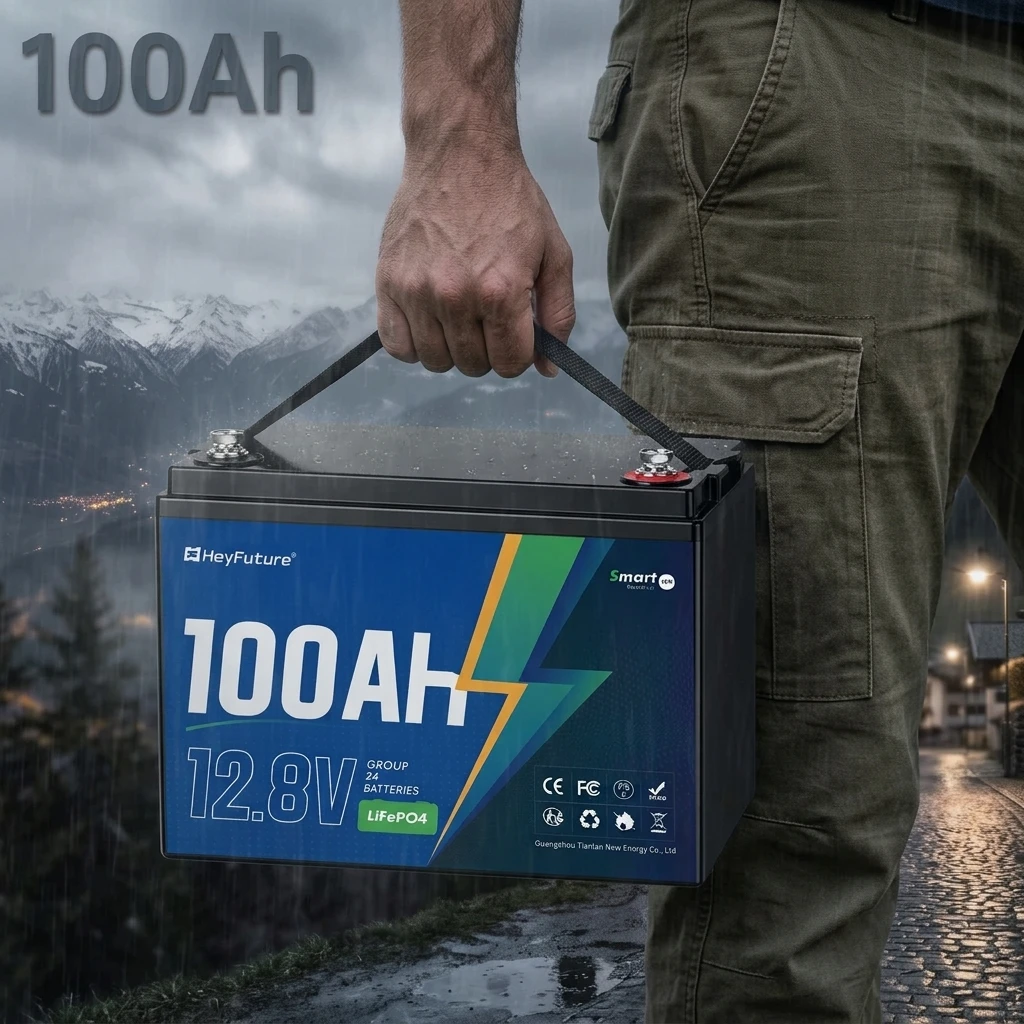 12.8V 100Ah LiFePO4 Battery, Bluetooth Deep Cycle Lithium, 15000 Cycles, Lightweight Compact for RV/Trolling/Yacht/Solar