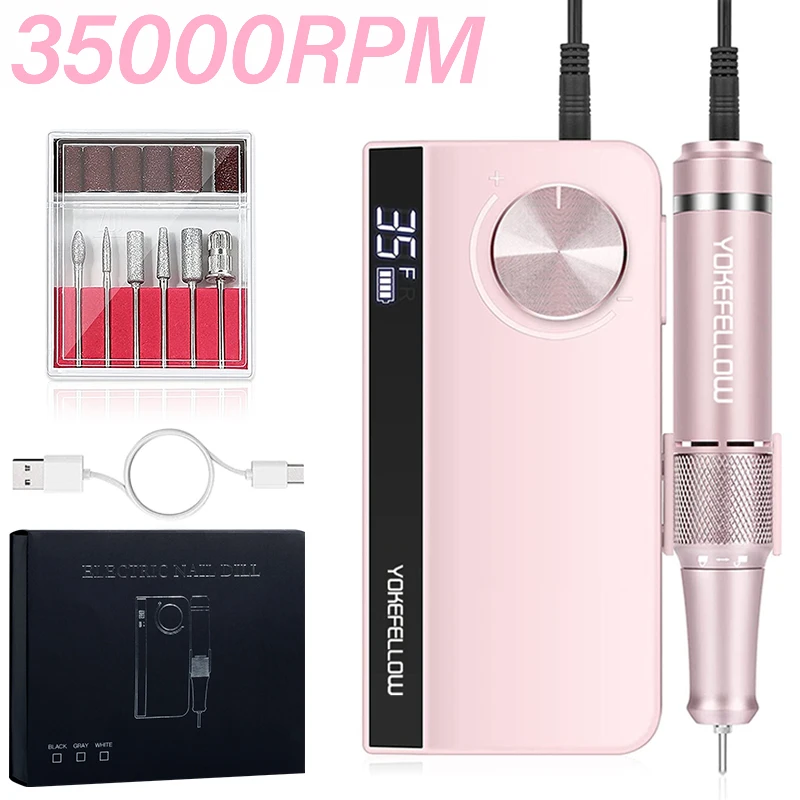 35000RPM Pink Nail Drill Machine With Pause Mode Nail Sander Rechargeable Manicure Machine Remove Gel Polish Nail Salon Tool