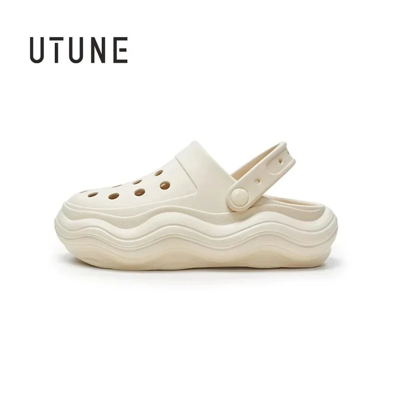 

UTUNE Women's Wave Unisex Sandals - Summer Thick Sole Garden Shoes For Men Large Sizes 44-45, Comfortable Outdoor Sport Slippers