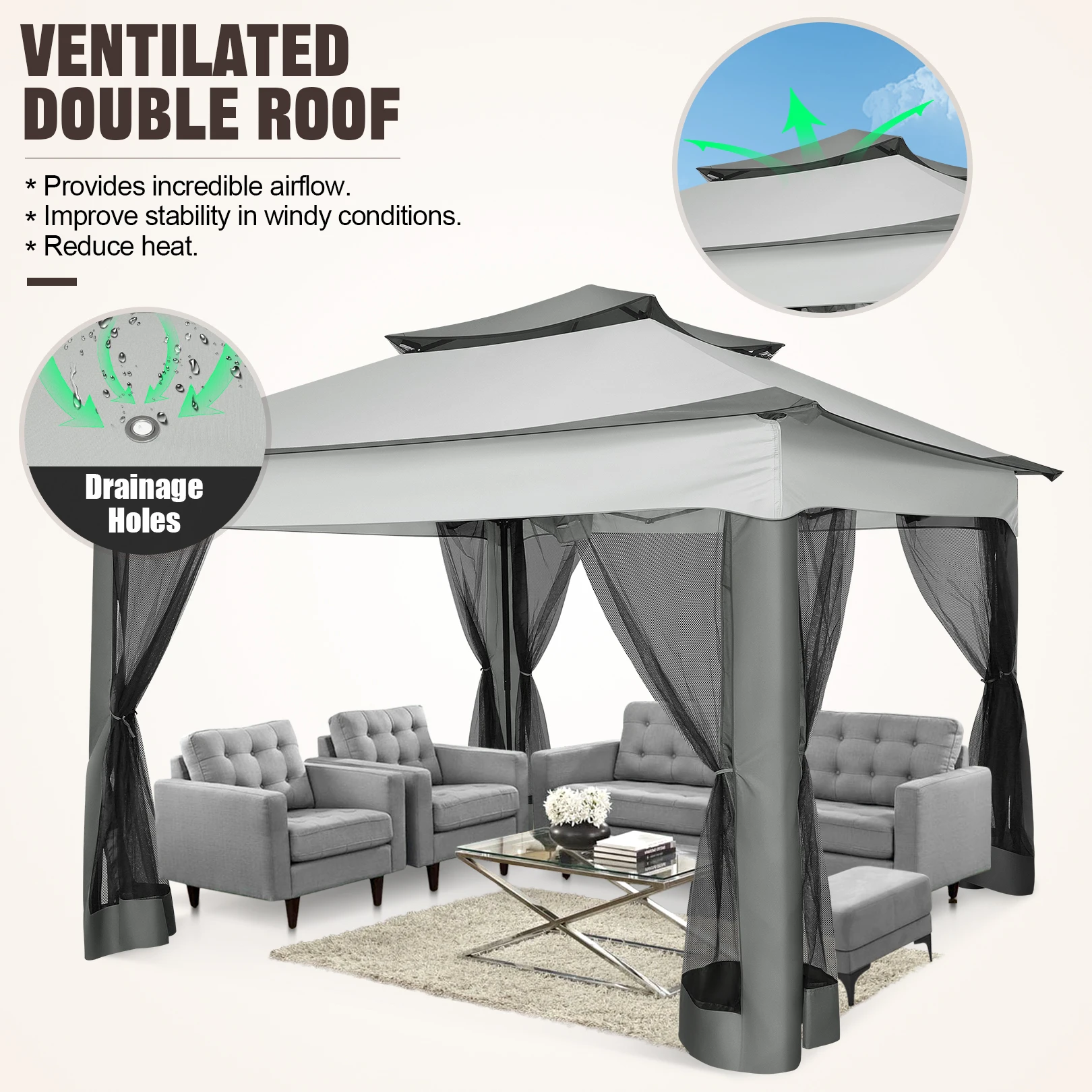 Gazebo pop-up 12x12 in liquidazione con zanzariera, tenda a baldacchino da esterno con borsa per il trasporto, gazebo per giardino, cortile, prato, patio