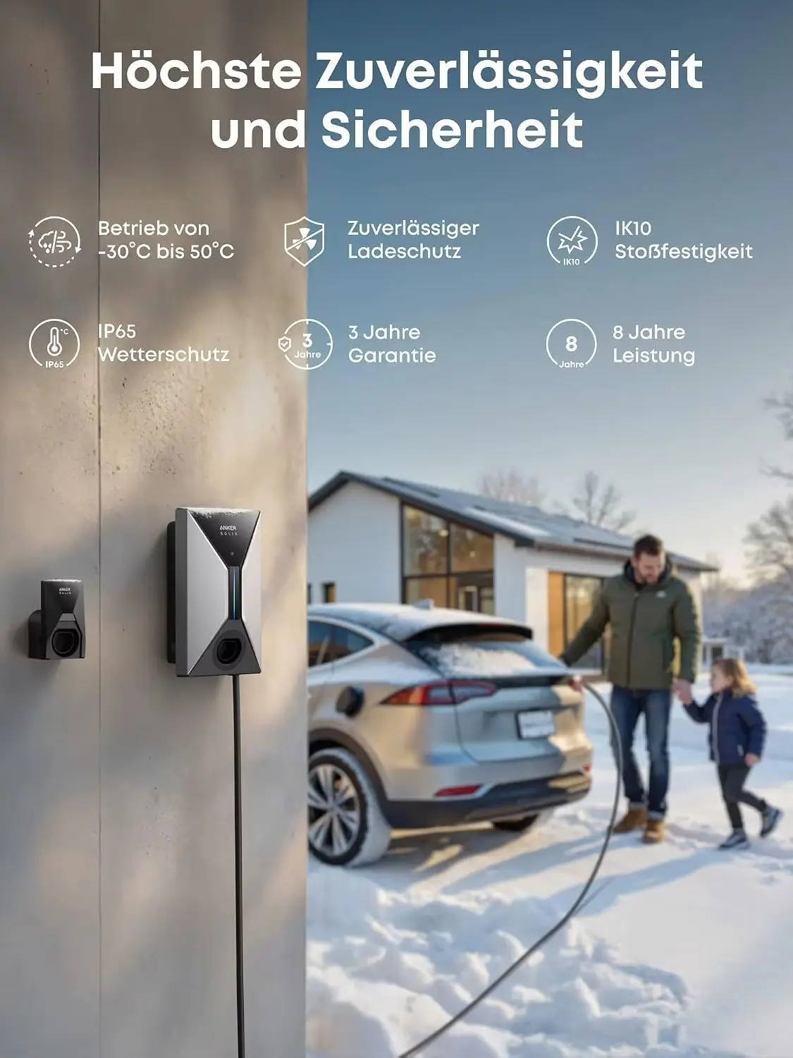 Anker SOLIX V1 Smartes Ladegerät für E-Autos 11kW | WLAN & Bluetooth, einphasig, CEE 16A, 400V, 5m Kabel + Halterung, für alle Elektro- und Hybridautos mit Typ-2 Anschluss