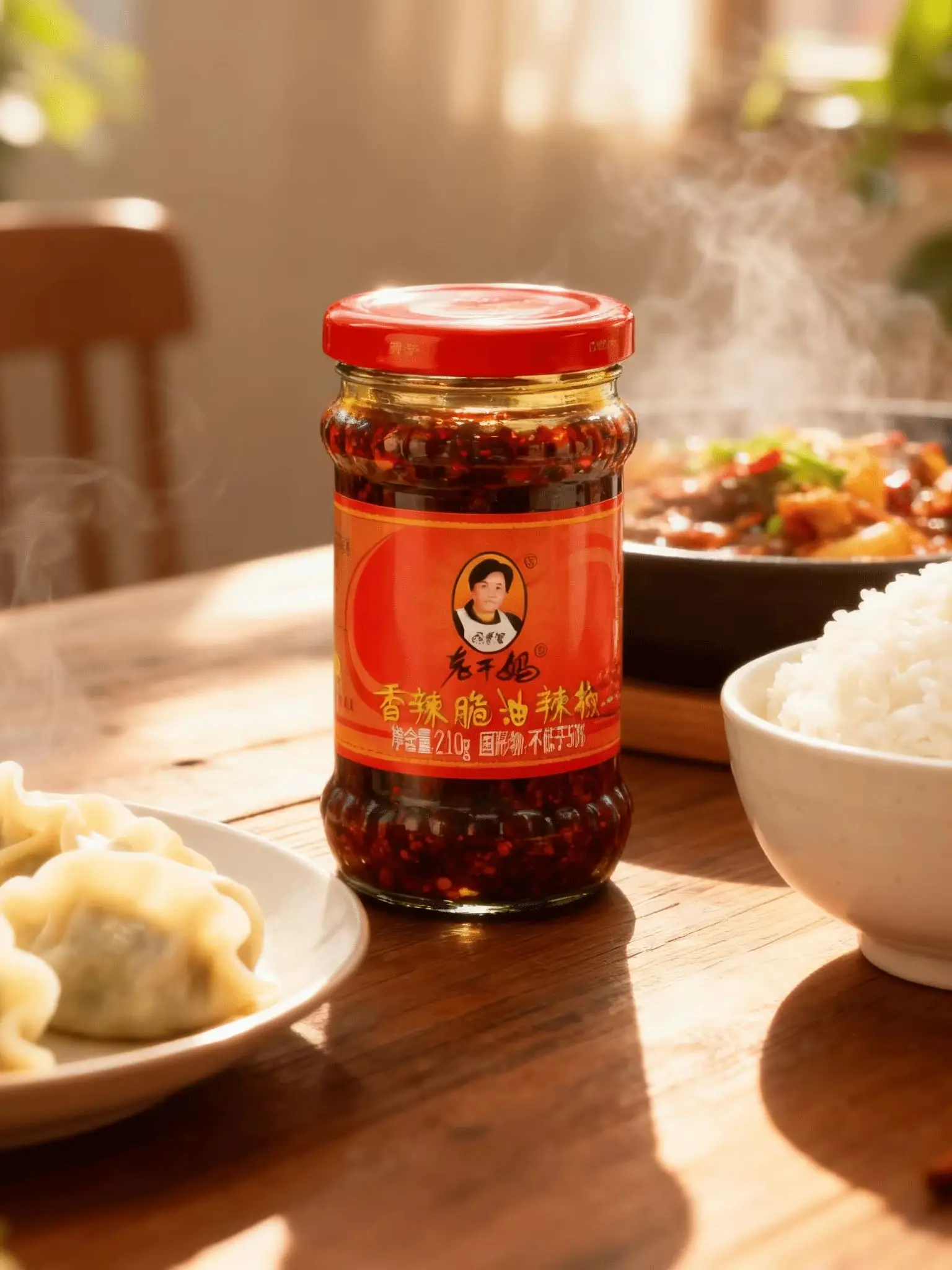Laoganma Knuspriges Chiliöl Scharf & Würzig 210g*4 - Legendäre chinesische Chiliwürze mit knusprigen Sojabohnen und aromatischem Chiliöl – perfekt zu Reis, Nudeln oder als Dip