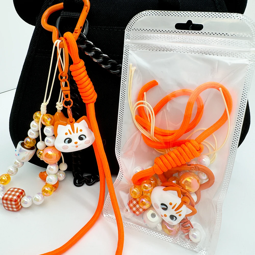 Porte-clés à breloques pour sac mignon, bricolage, chaîne suspendue pour téléphone portable, sangle de perles, Kit d'accessoires cadeaux