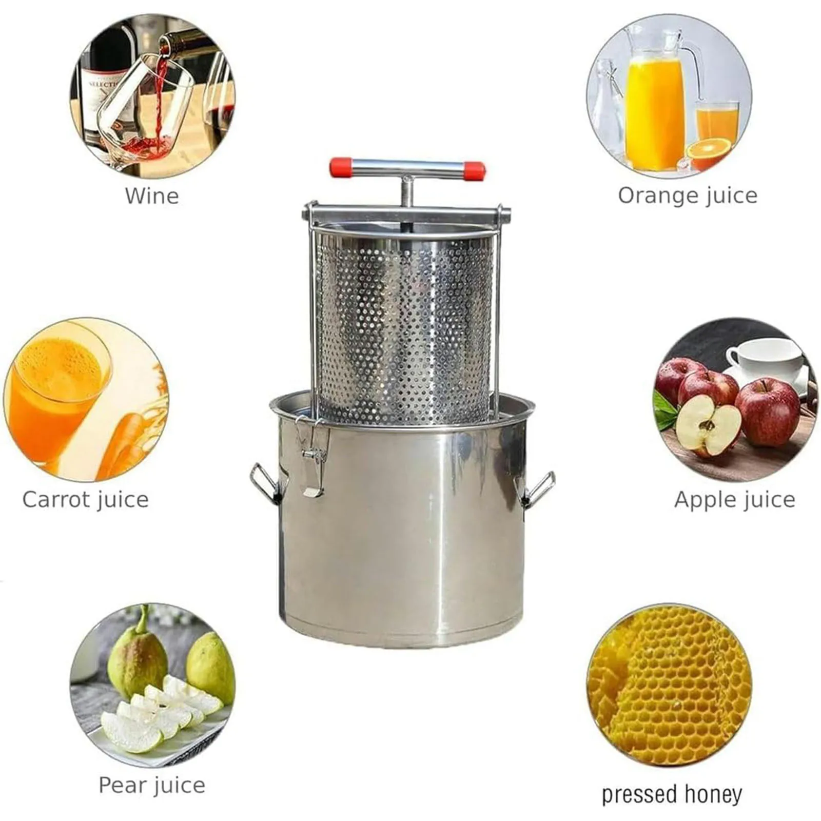 10L Honey Presser with Honey Bucket Fruit Wine Machine Press Durability T-Handle Household Manual Juicer Honey Press Extractor