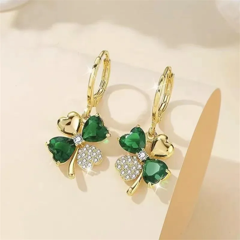 Trend ige Strass vier Blatt Klee Pflanze Ohrringe für Frauen Mode Kristall baumeln Creolen Ohrringe