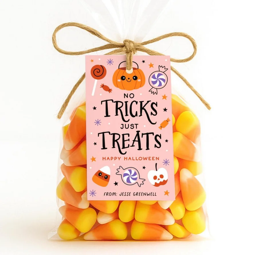 50 قطعة من علامات هدايا الهالوين قابلة للطباعة، علامة حقيبة الحلوى خدعة أو علاج، قابلة للتحرير للهالوين بدون خدع فقط علامة يعامل، حفلة الهالوين #3