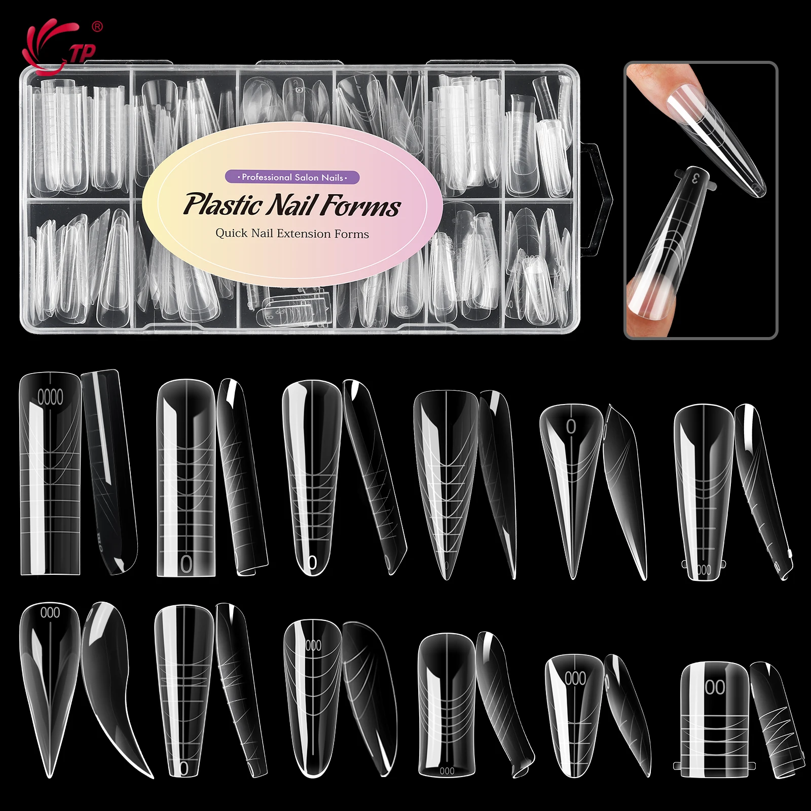 TP 168PCS Plastic Nail Forms for Manicure Full Cover Nail Tips Duet System Dual Forms Reusable Nail Extension Molds 12 Styles