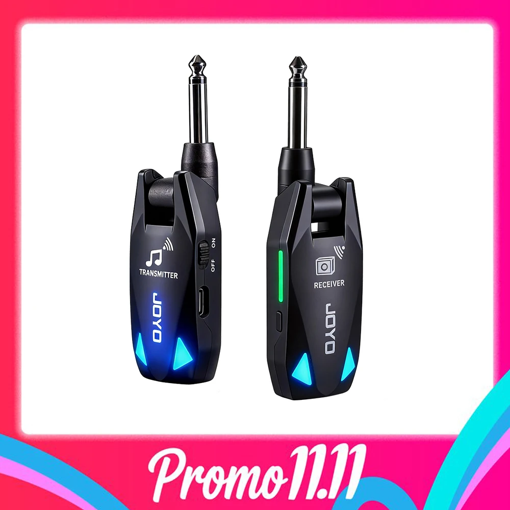 JOYO JW-08 UHF Wireless Guitar Transmitter Receiver 6 Channels 2ms Ultra Low Latency Rechargeable 6.35mm Audio Wireless System