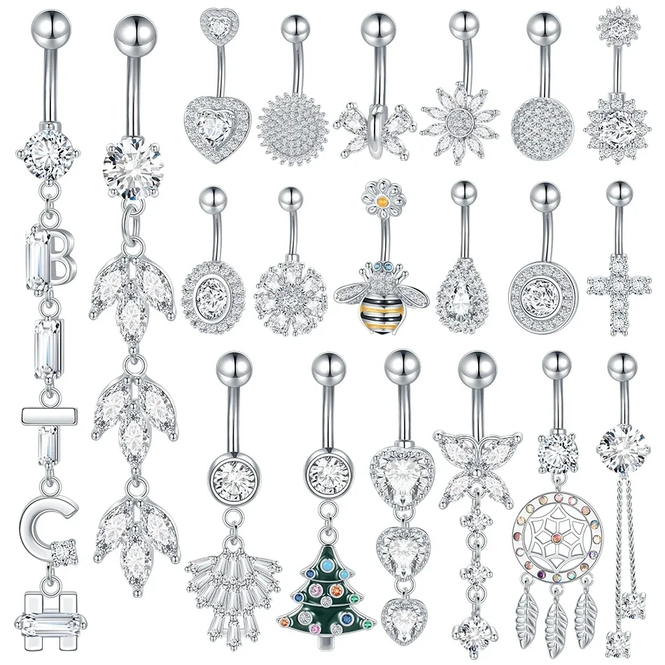 1PC acier inoxydable nombril Piercing abeille coeur cubique zircone goutte Dangle nombril boucle d'oreille Piercing Ombligo femmes bijoux