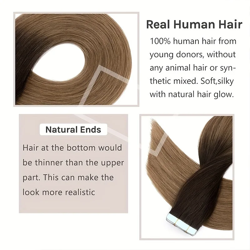 Alimice 헤어 익스텐션 테이프, 레미 인모, 보이지 않는 피부 씨실, 강력한 접착 테이프, 4T27