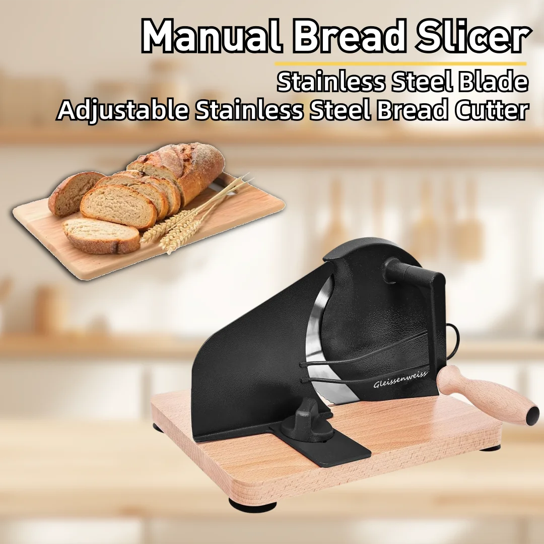 

Classic Manual Bread Slicer, Home Food Slicer with Stainless Steel Blade, Thick Adjustable Stainless Steel Bread Cutter