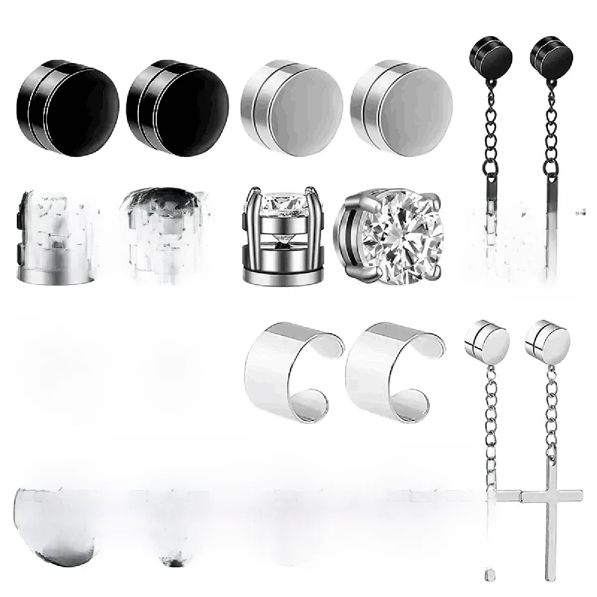 1 paire de fausses boucles d'oreilles en acier inoxydable pour hommes, à la mode, trou d'oreille gratuit, aimant en Zircon, ensemble unisexe, boucles d'oreilles à Clip Non percées