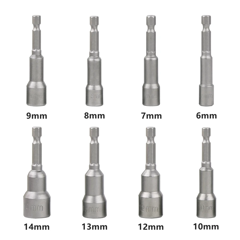 8Pcs/Set 6-14mm 6.35mm Hex Sockets Sleeve Nozzles Nut Driver Set Screwdriver Set Schroevendraaier Bits Tools Socket Wrenches