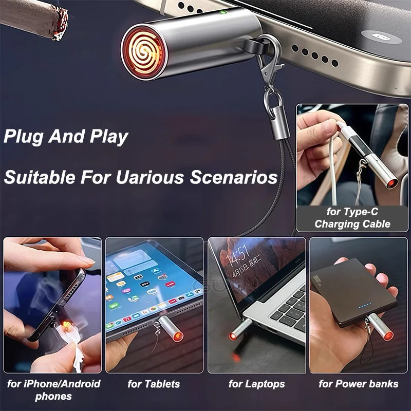USB-C ولاعة صغيرة سلك التنغستن ضربة إلى الحشوة السلامة للسفر الجوي لا لهب السيارات اغلاق Typec ولاعة السجائر آيفون