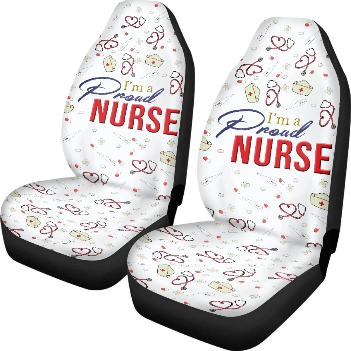 I‘m a Proud Nurse Words Medical Tool Print Car Seat Cover Easy to Clean Install Universal Vehicles Interior Front Seat Covers