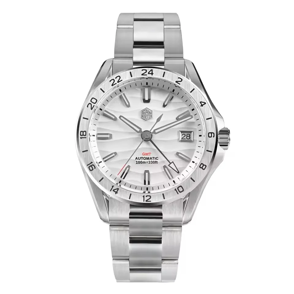 سان مارتن جديد 39 مللي متر نسيج الصحراء الفاخرة رجال الأعمال GMT ساعة NH34 التلقائي الميكانيكية مقاوم للماء 100 متر مضيئة SN0129