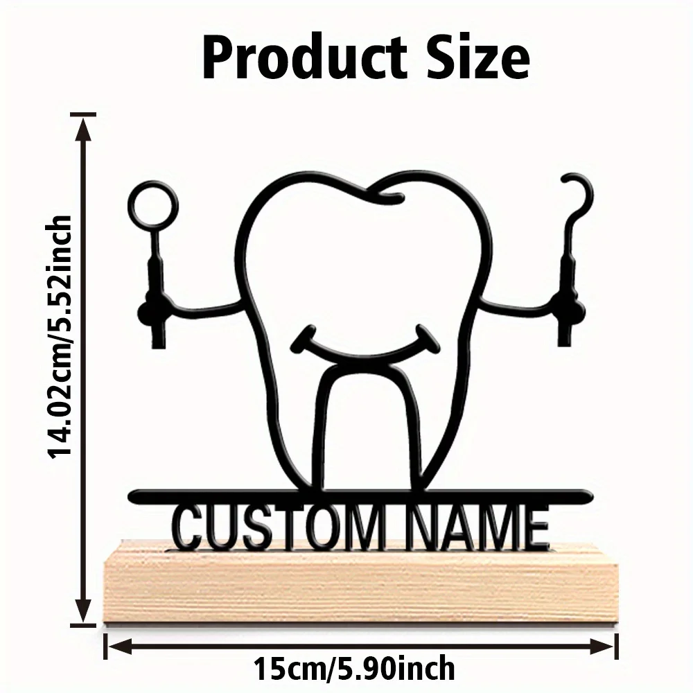 Personalized Tooth Decoration - Custom Name/Text, Dental Office Decor, Funny Desk Decoration, Sturdy Wooden Base