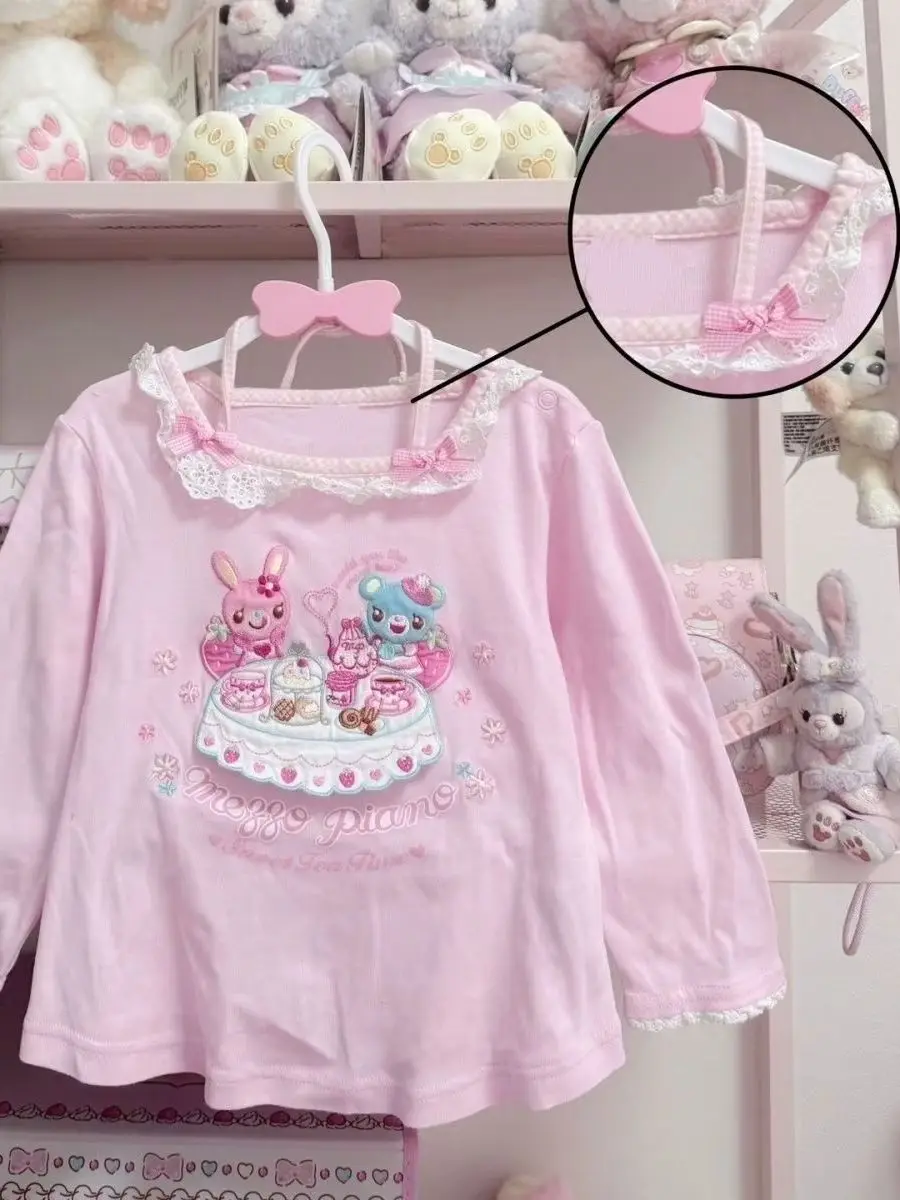 Japanese Kawaii Crop Tops Cartoon Print Harajuku Lolita Short Sleeve T-shirts Women Y2k Aesthetic Slim Tee Vintage Fairy Grunge